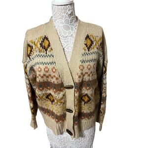 Rewind Cozy Beige Multicolor Sweater- Womens Size XL- Boho Style